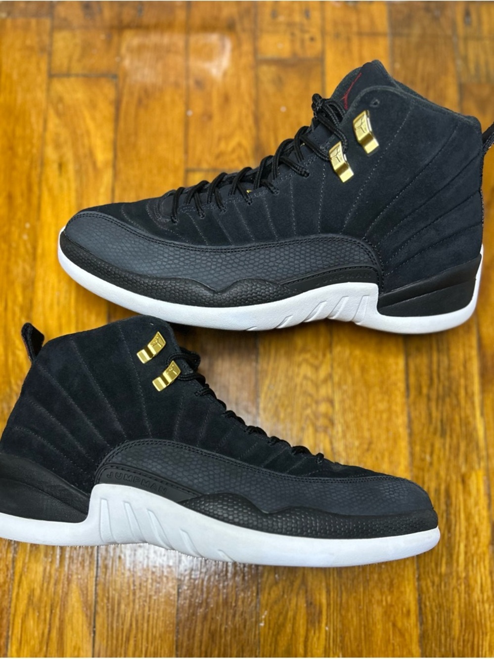 Air Jordan Retro 12 Men’s Sneakers — Black/White with Gold Accents
